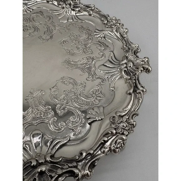 Old Sheffield Silverplate Salver by Corbell & Co Round Tray Silver Over Copper